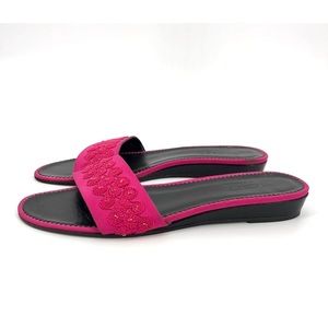 ✨J. Crew Pink Textured Embroidered Beaded Silk Satin Slides Summer Sandals 8US